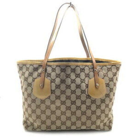 Gucci Tote Bag Charm Canvas Vernis Patent Leather Beige Brown - Picture 2 of 8